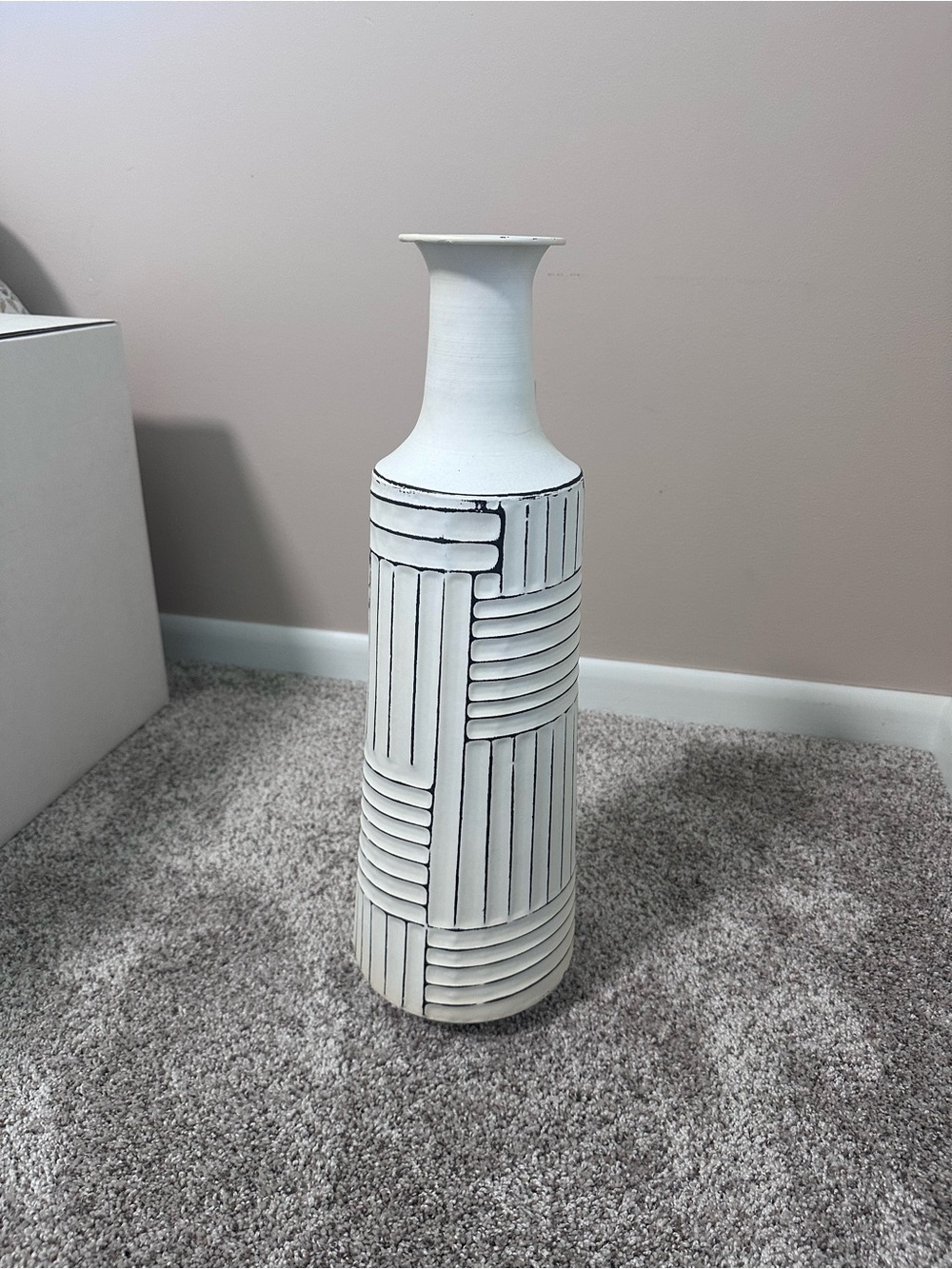 White Textured Floor Vase